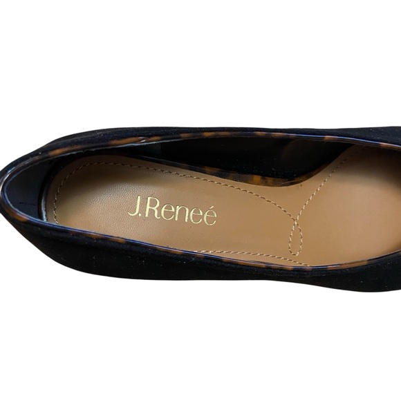 J.Reneé Black Suede Pointed Toe Heels 10W Tortoiseshell Block Heel - Picture 8 of 10